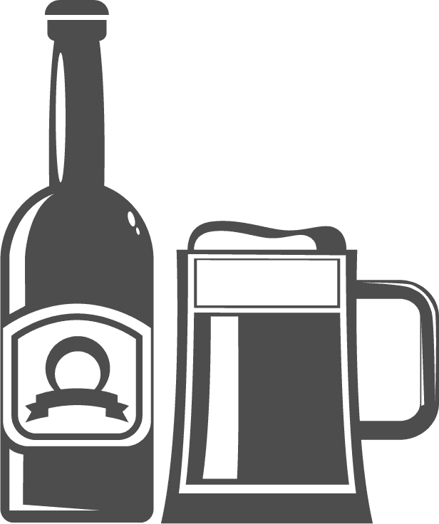 black wine and cocktail icon featuring a bottle and beer mug for bar or restaurant use