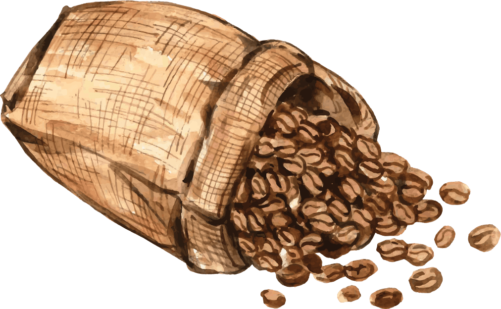 coffee arabica beans bag with coffee cup americano cinnamon coffee maker watercolor