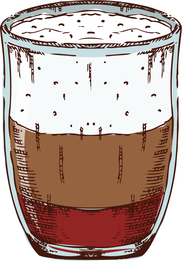 coffee hand drawn colored set featuring layered drinks for cafe menus and branding
