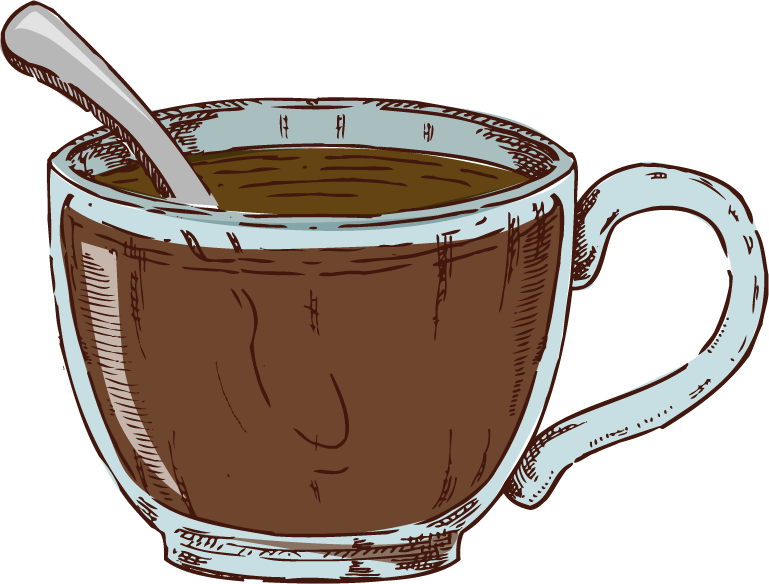 coffee hand drawn colored set featuring detailed cups and soothing beverage illustrations for cozy cafes