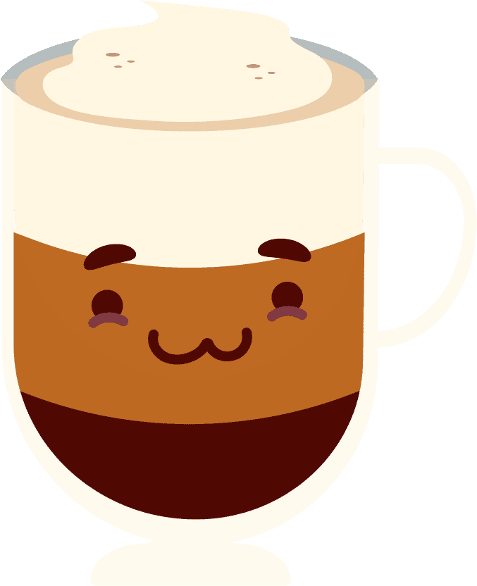 cup of difference type of coffee with cartoon face