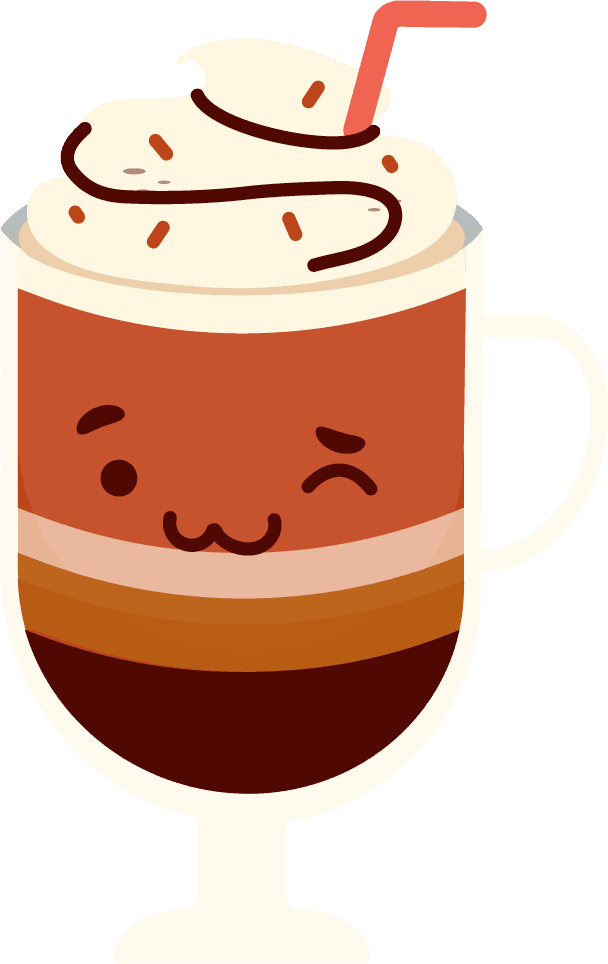 cup of difference type of coffee with cartoon face