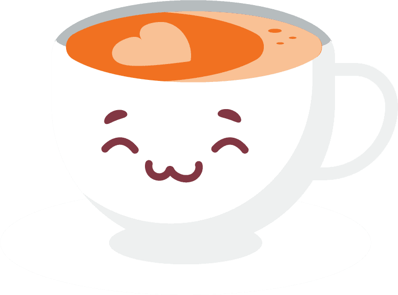 cup of difference type of coffee with cartoon face