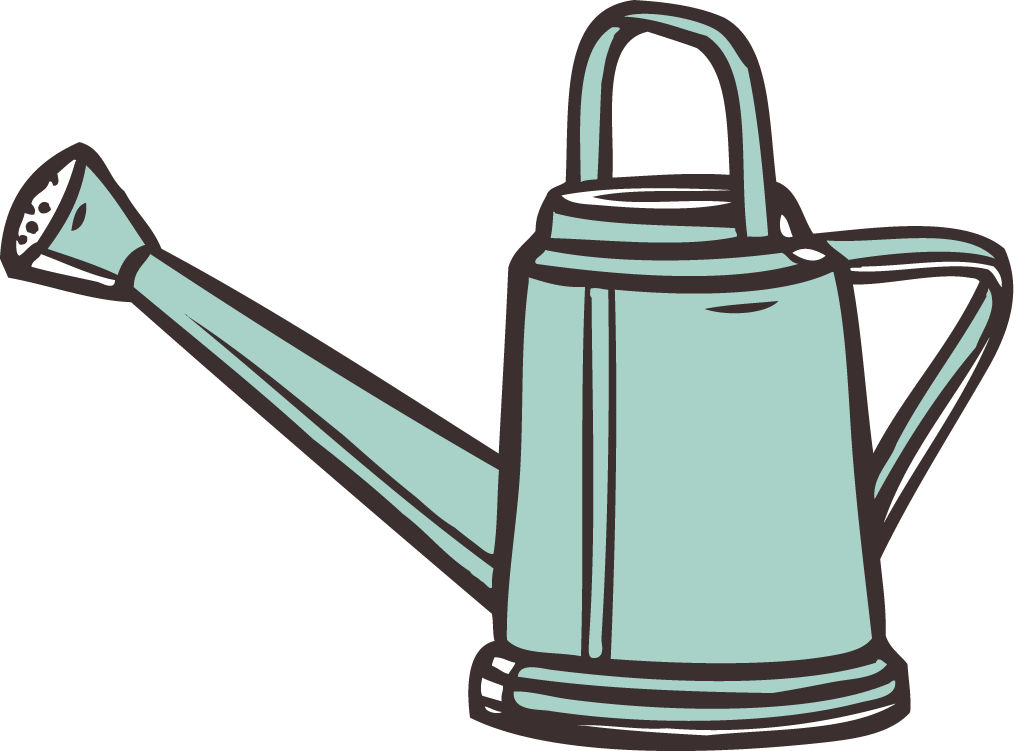 collection gardening elements tools featuring a vintage watering can with clean lines and soft colors