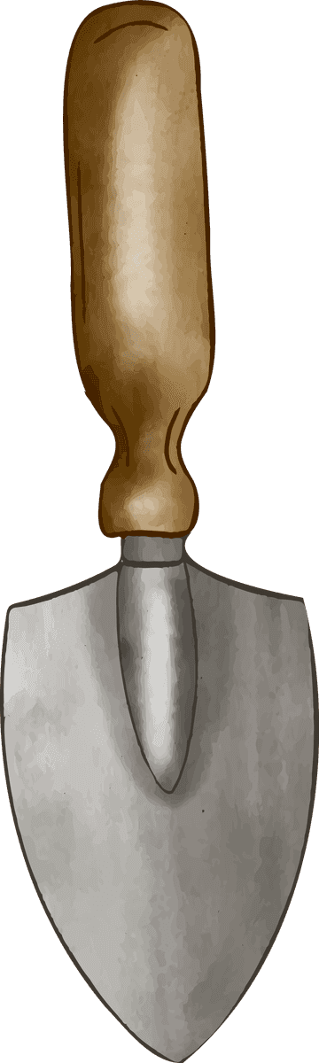 collection gardening elements tools including a trowel for planting and landscaping tasks