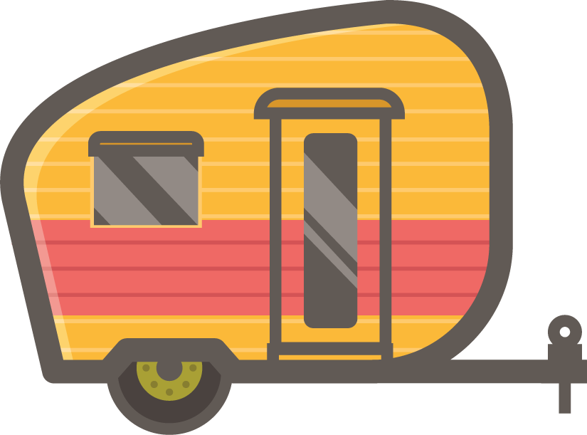collection of camping icons featuring a colorful retro travel trailer for outdoor adventures