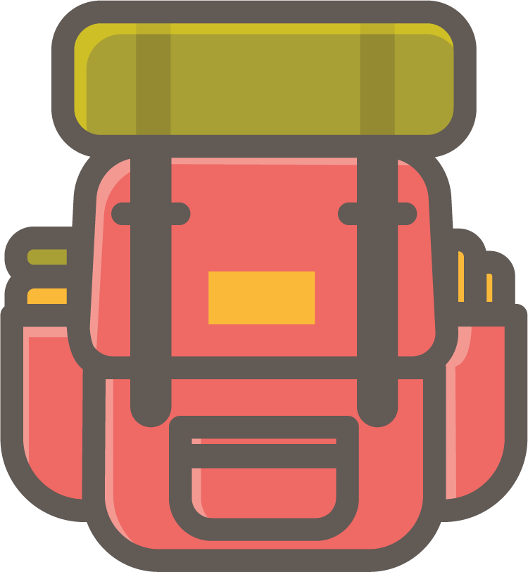 collection of camping icons featuring a colorful and practical backpack design for outdoor adventures