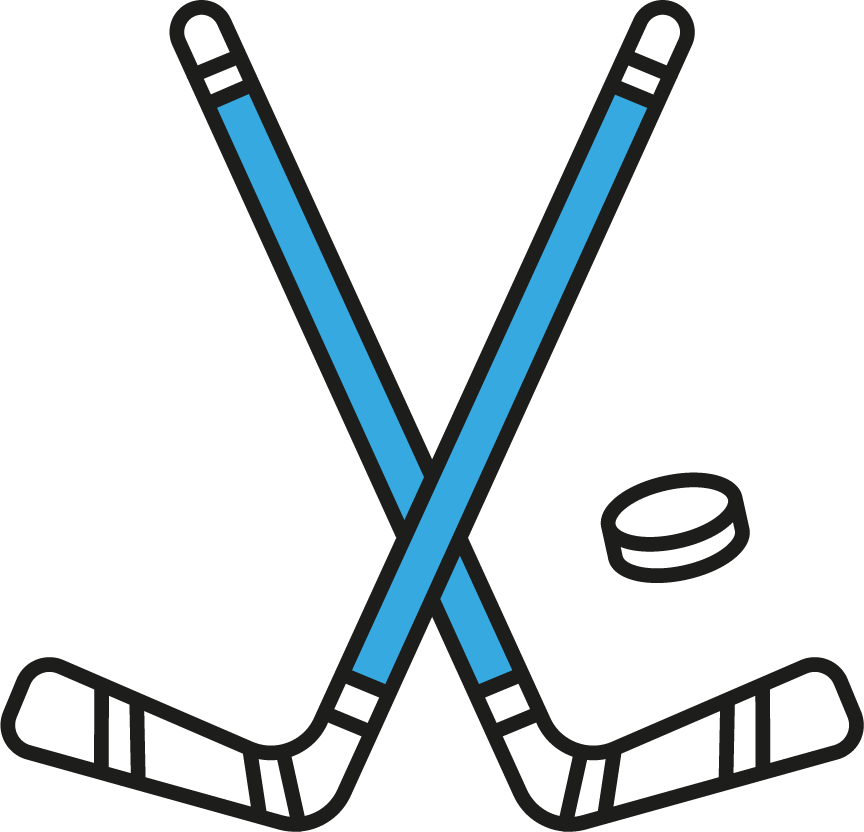 collection of winter sport icons featuring hockey sticks and puck illustration