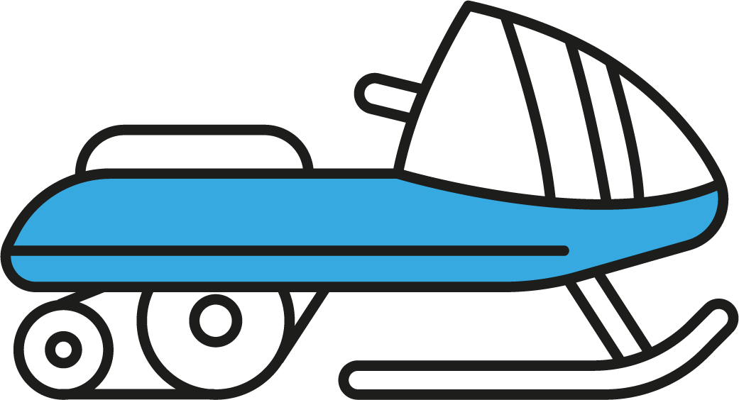 collection of winter sport icons featuring a playful snowmobile illustration for active lifestyle