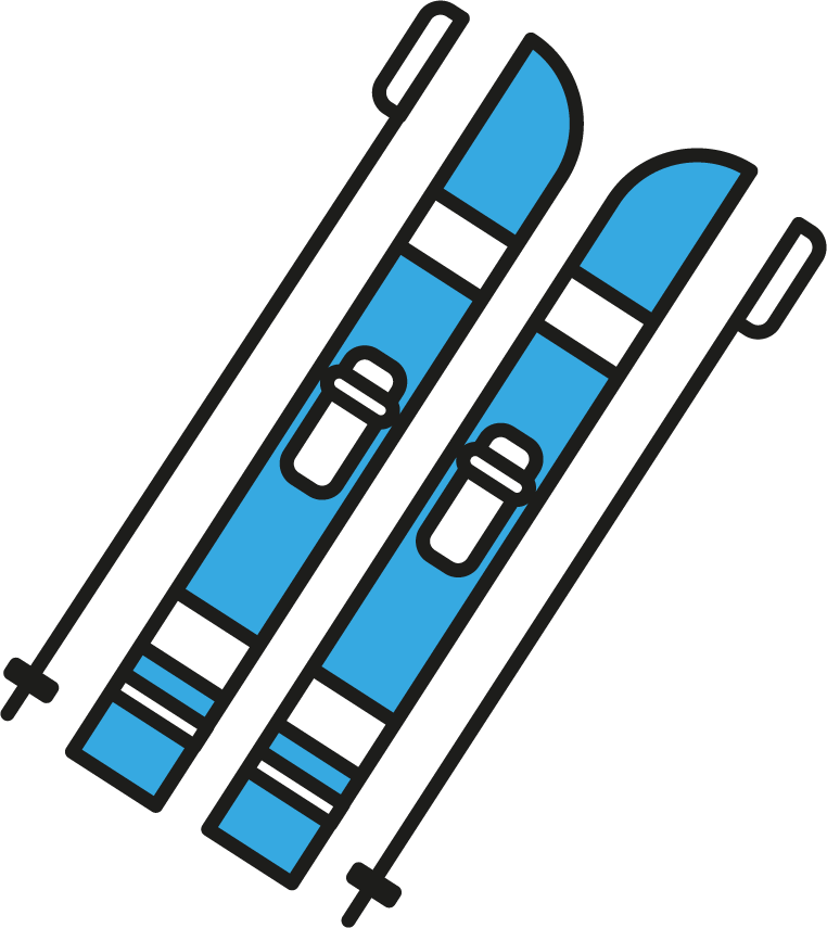collection of winter sport icons featuring ski equipment for enthusiasts and beginners