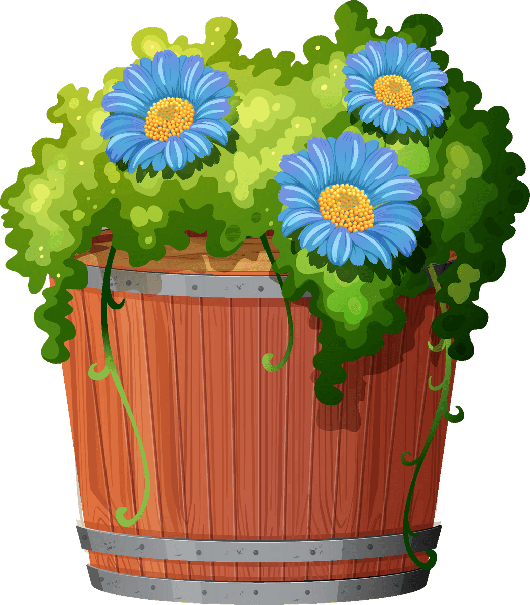 collection potted plants white featuring vibrant blue flowers and lush green foliage