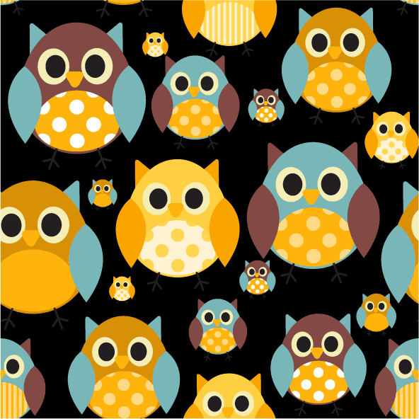 collection top seamless pattern backgrounds featuring colorful and playful owls on a black backdrop