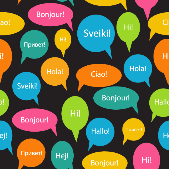 collection top seamless pattern backgrounds featuring colorful speech bubbles with greetings in multiple languages