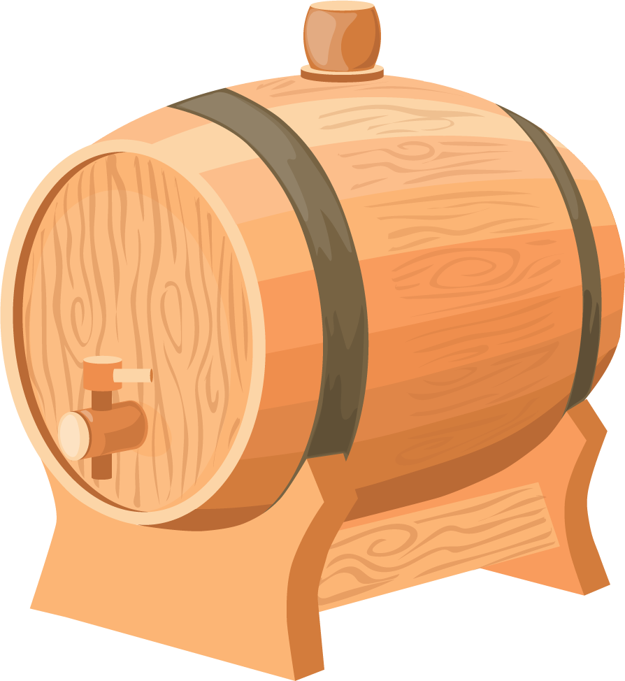 wine beverage and winery items featuring a classic wooden barrel for aging and storage