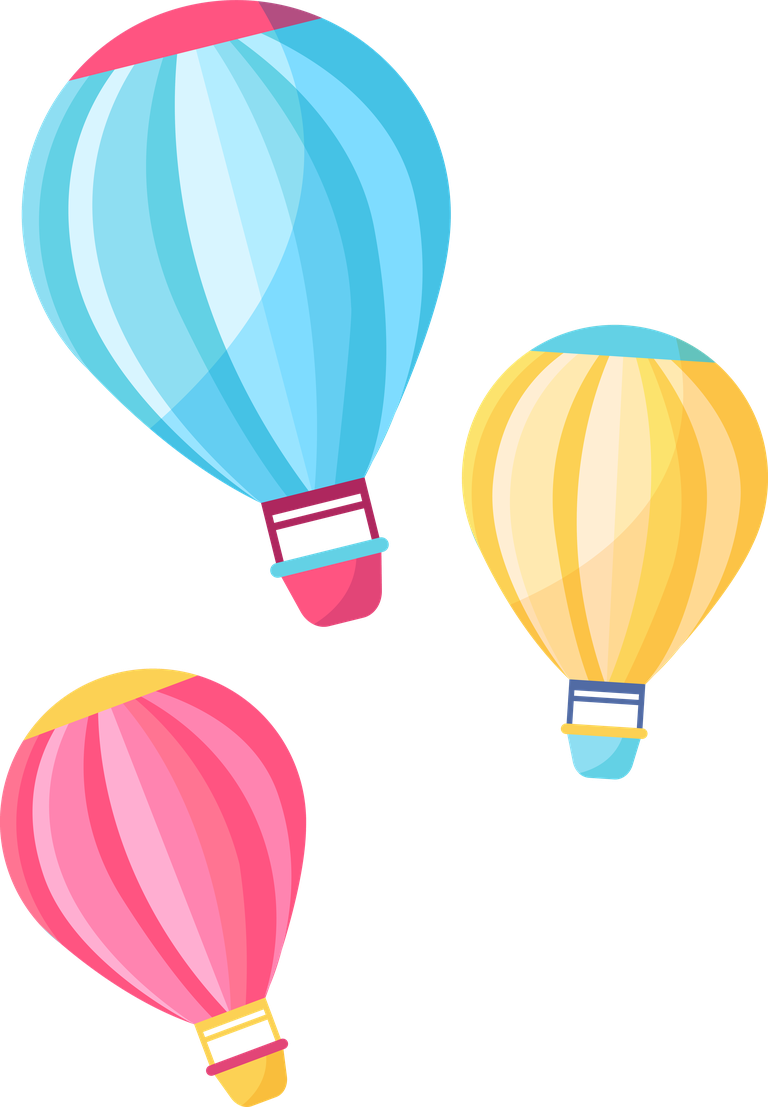 colorful amusement park flat elements featuring whimsical hot air balloons for fun events