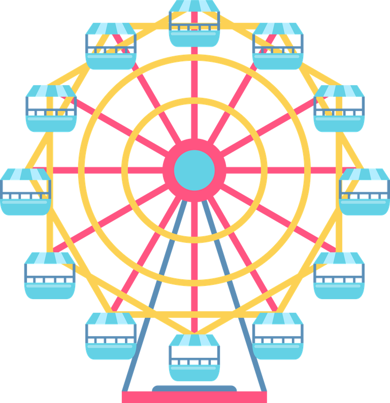 colorful amusement park flat elements featuring a vibrant ferris wheel and fun rides