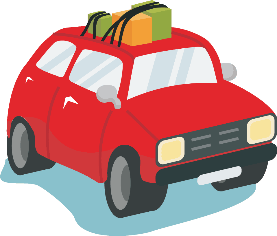 colorful carpool illustration with vibrant vehicle and playful elements for eco-friendly transport