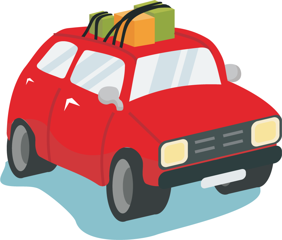 colorful carpool illustration with vibrant vehicle and playful elements for eco-friendly transport