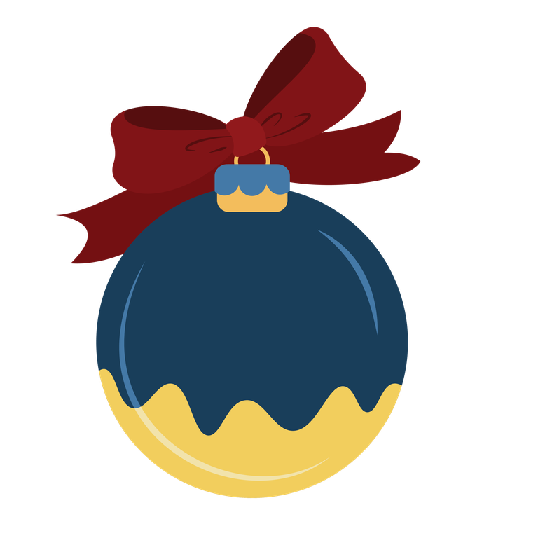colorful decorative christmas element icon featuring a blue ornament with a bow and golden details