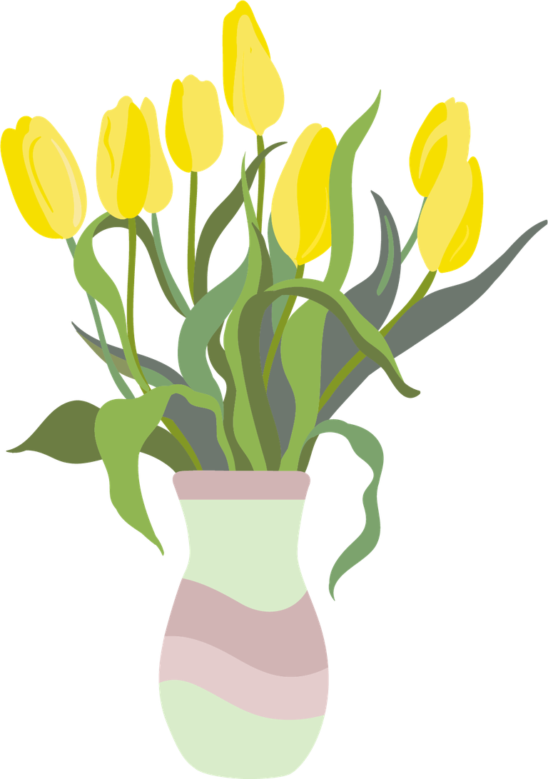 colorful flowers flat icon pack featuring vibrant yellow tulips in a stylish vase