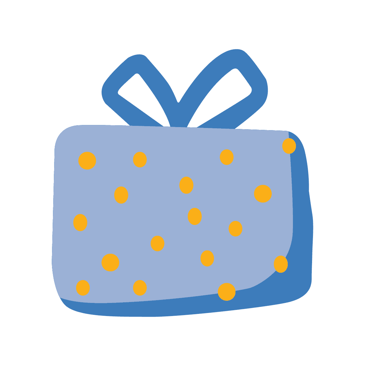 colorfully illustrated cartoon gift box with playful polka dots and cheerful bow for celebrations