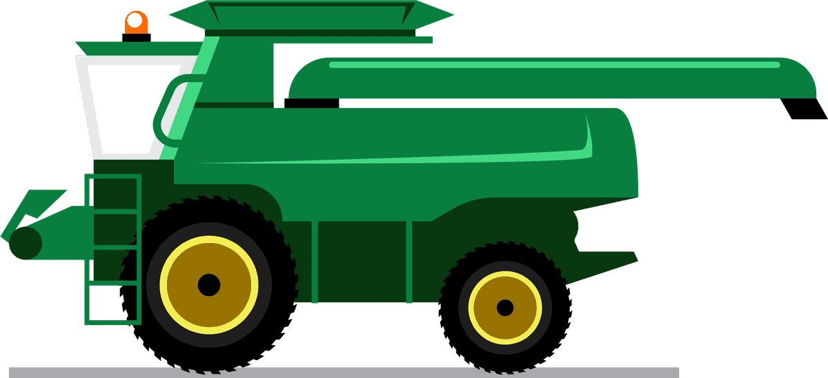 combine in cartoon style with bright colors and playful features for fun agricultural themes