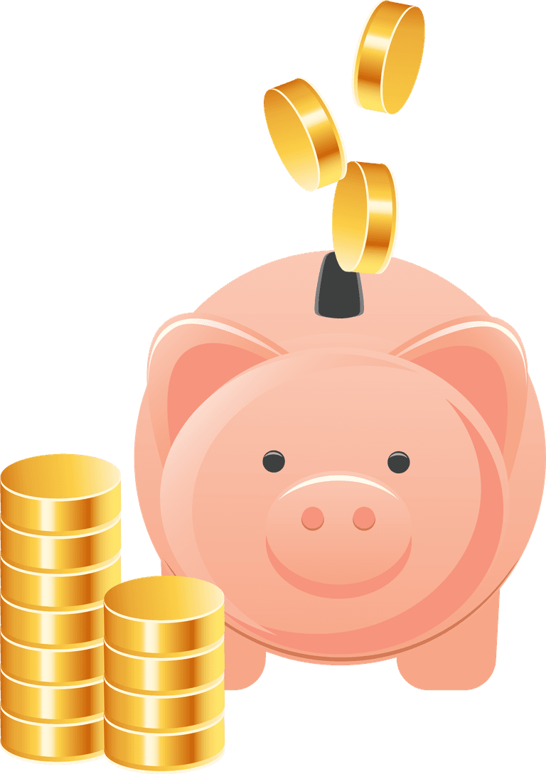 commercial and financial icon vector featuring a piggy bank with coins stacking for savings