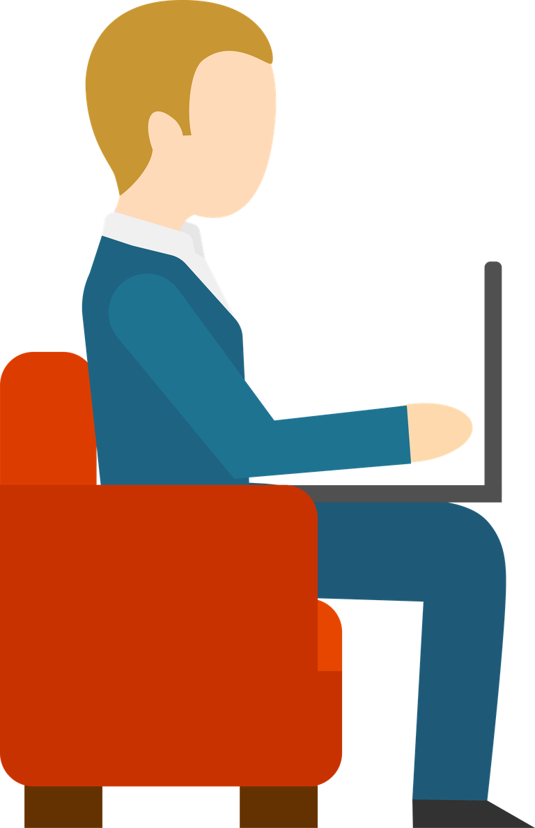 computer working flat icon featuring a professional seated in a modern chair with laptop