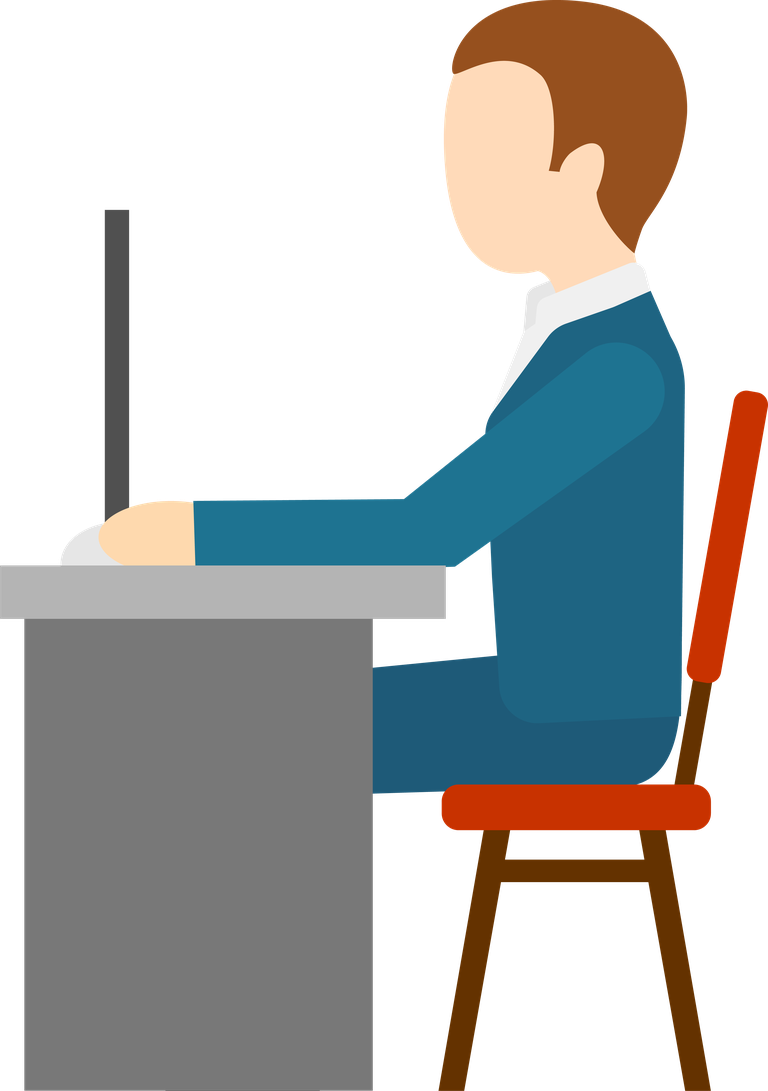 computer working flat icon with a person sitting at a desk for remote tasks