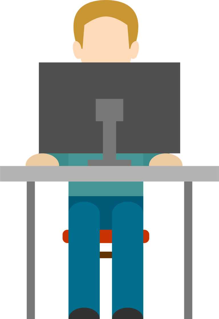 computer working flat icon depicting a person engaged in productive tasks at a workstation