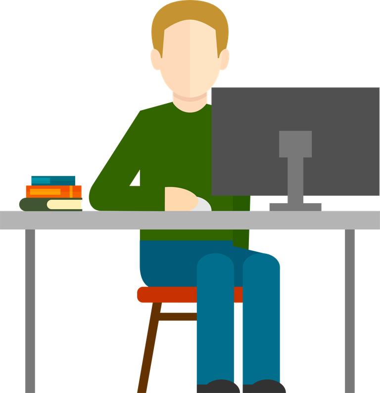 computer working flat icon illustrating a focused individual at their desk