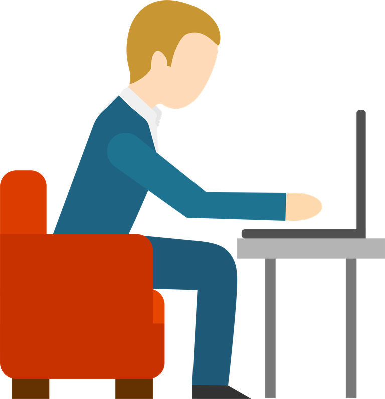 computer working flat icon featuring a person using a laptop while sitting on a chair