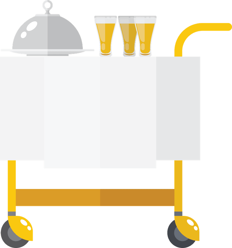 concierge and hotel icons vector featuring a stylish room service cart with drinks