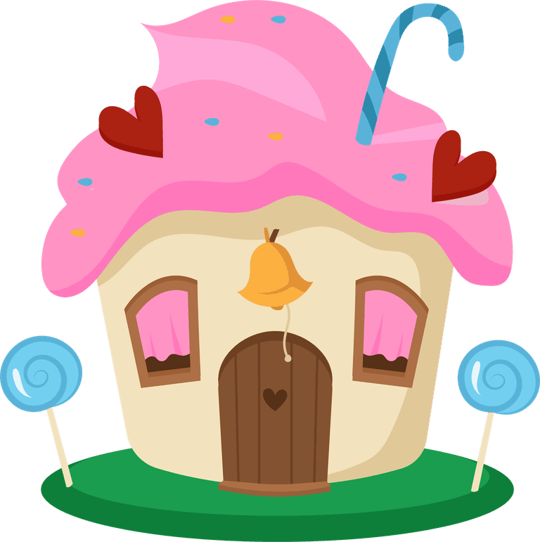 confectionery house set fairytale characters in a whimsical dessert-inspired setting