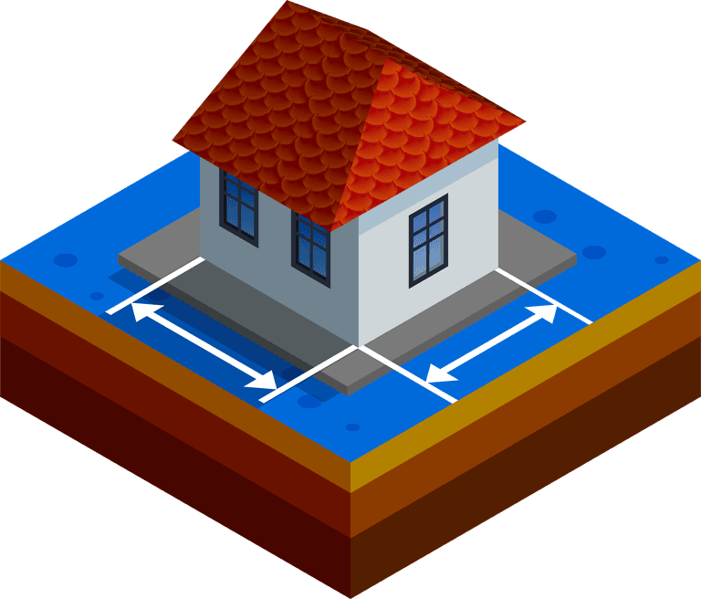 construction construction isometric isolated icons showcasing house foundation with dimensions and layers