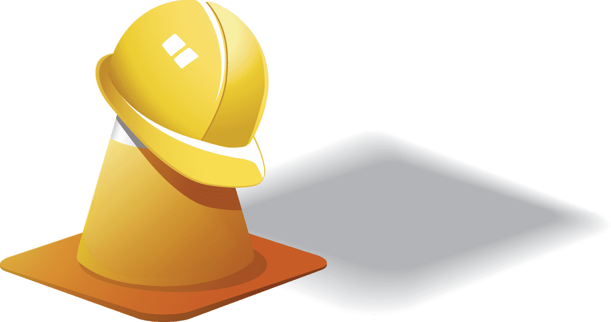 construction site theme icon vector featuring helmet and traffic cone for safety purposes