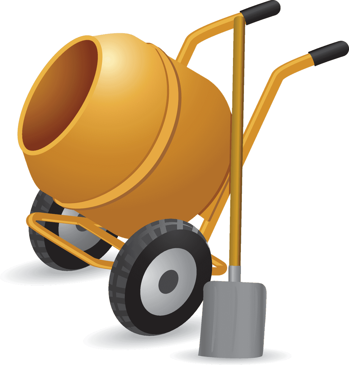 construction site theme icon vector featuring a cement mixer and shovel for effective project management