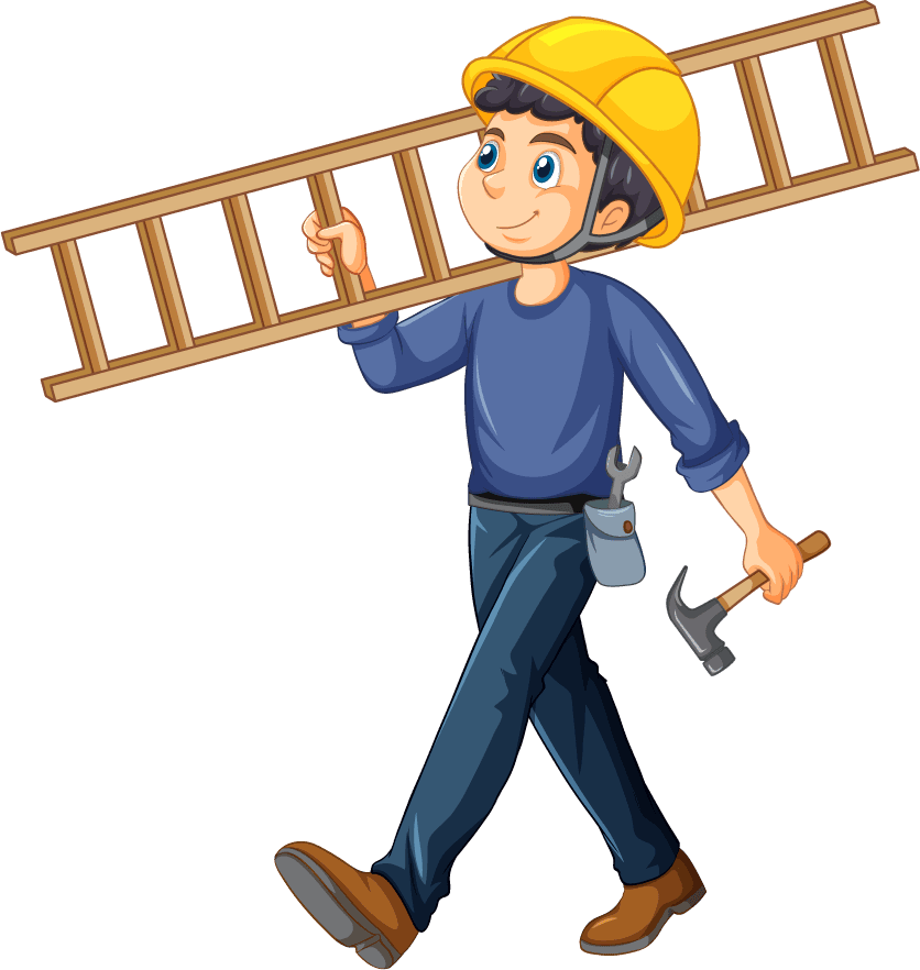 construction worker set with man at work