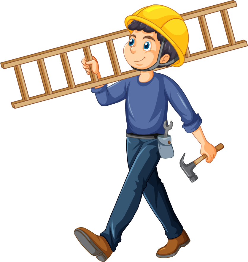 construction worker set with man at work