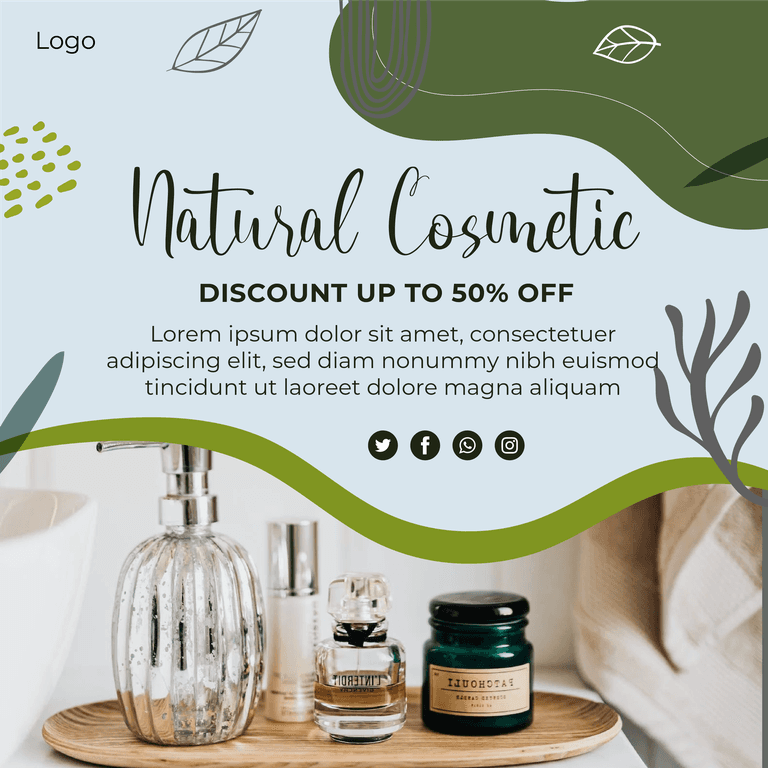 bio and natural beauty and cosmetic discount social media post template