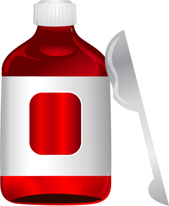 cough syrup medicine icons set featuring vibrant bottles and dosage spoons for health applications