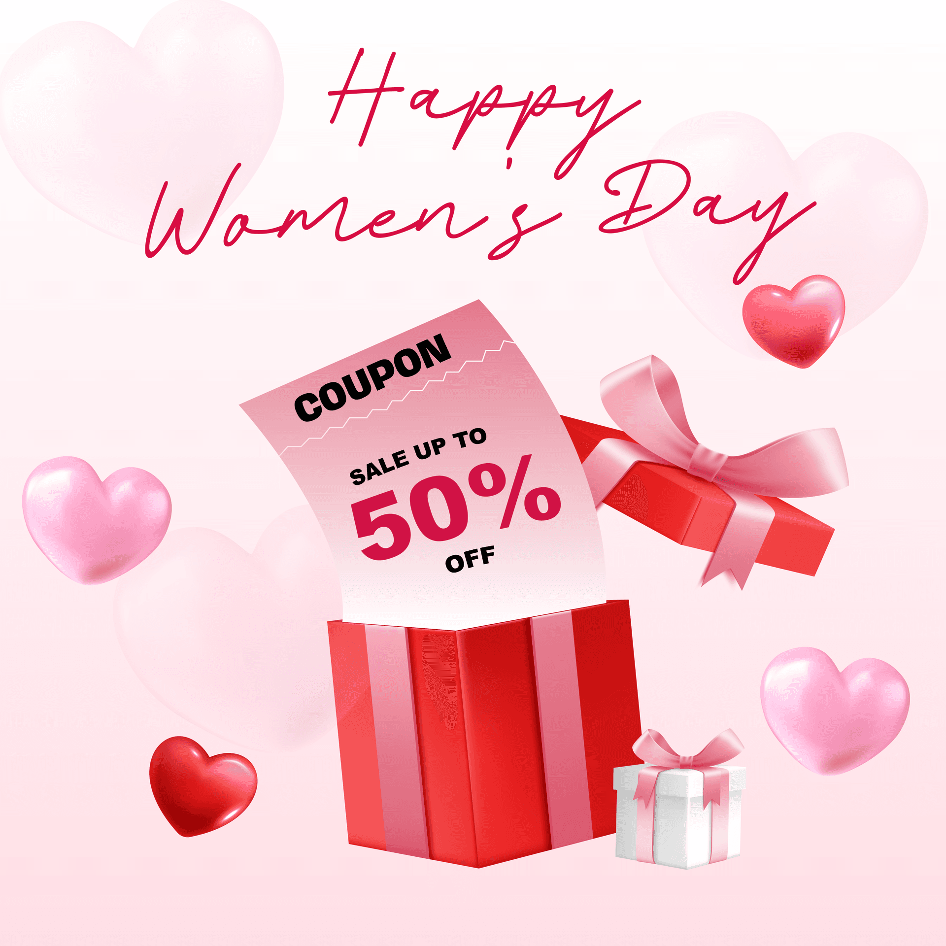 playful 3d women's day gift coupon illustration for holiday sales