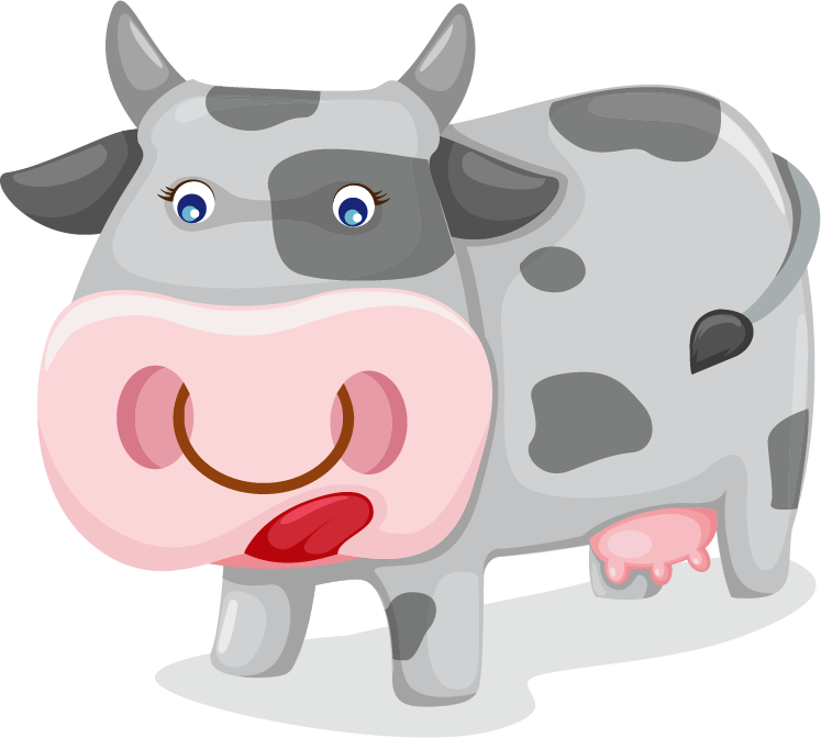 playful cow cartoon animals vector for kids' educational materials and farm themed projects