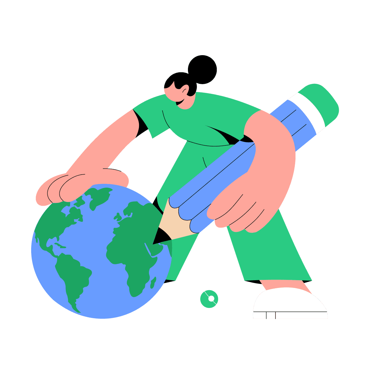 playful minimal character drawing on globe for global education