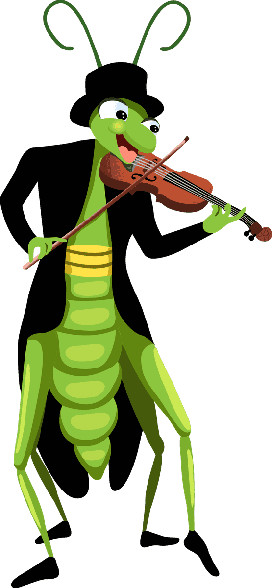 cute cartoon cricket insect playing violin in a stylish and cheerful way