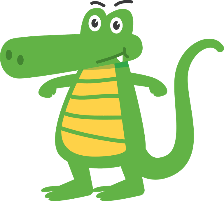 crocodile gator cartoon character with playful expression for children's illustrations