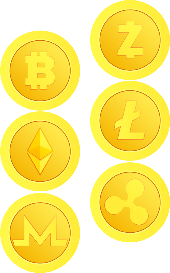 blockchain and crypto technology elements with prominent cryptocurrency symbols in vibrant yellow