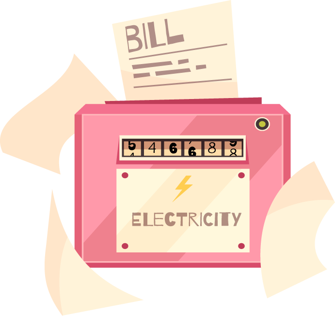 coin and cryptocurrency mining illustration with electricity meter and bill details