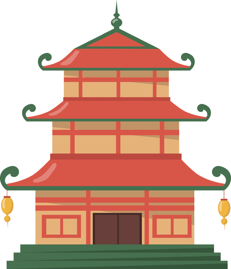 cultural china traditional buildings flat set web design cartoon illustration