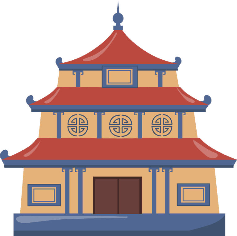 cultural china traditional buildings flat set web design cartoon illustration